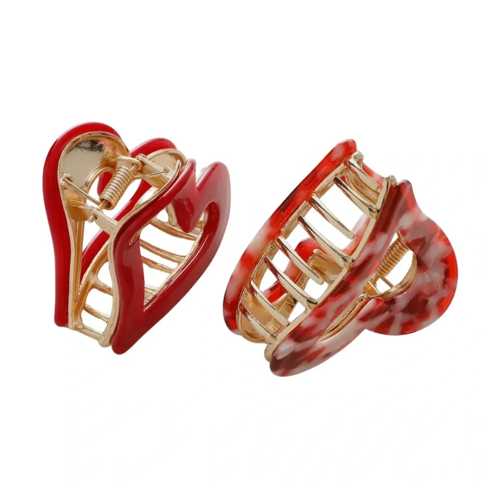 Juliette Valentine Heart Claw Clip | Red & Pink Heart Hair Clip | Gold Metal NWT